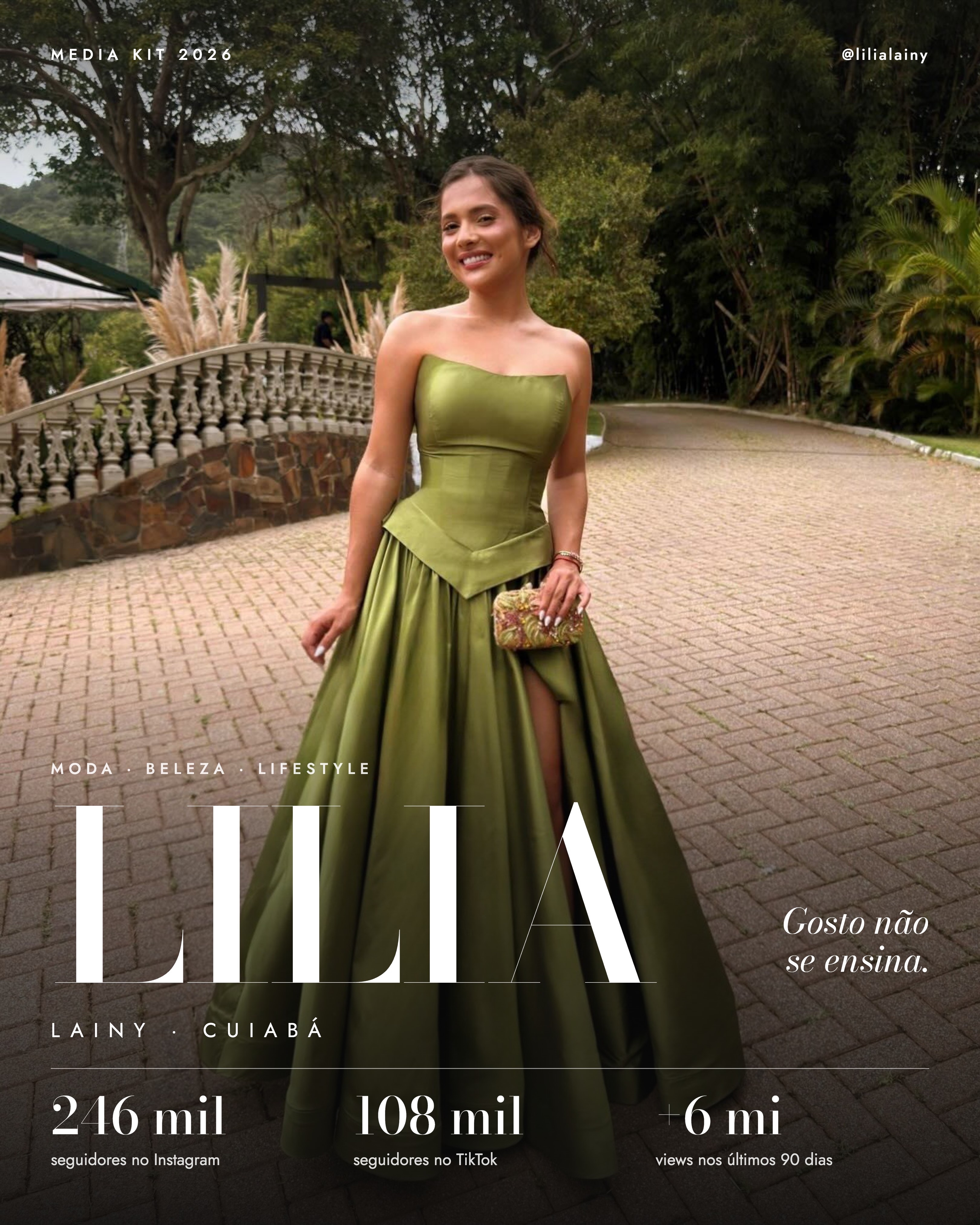 Lilia em um look de festa verde